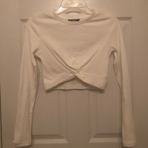White Crop Top with Long Sleeves